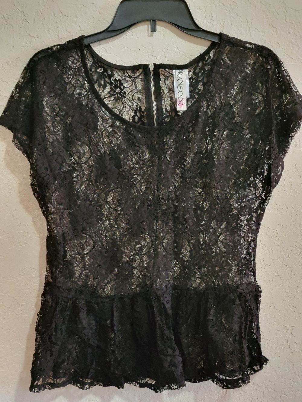 XOXO Black Lace Peplum Short Sleeve Top